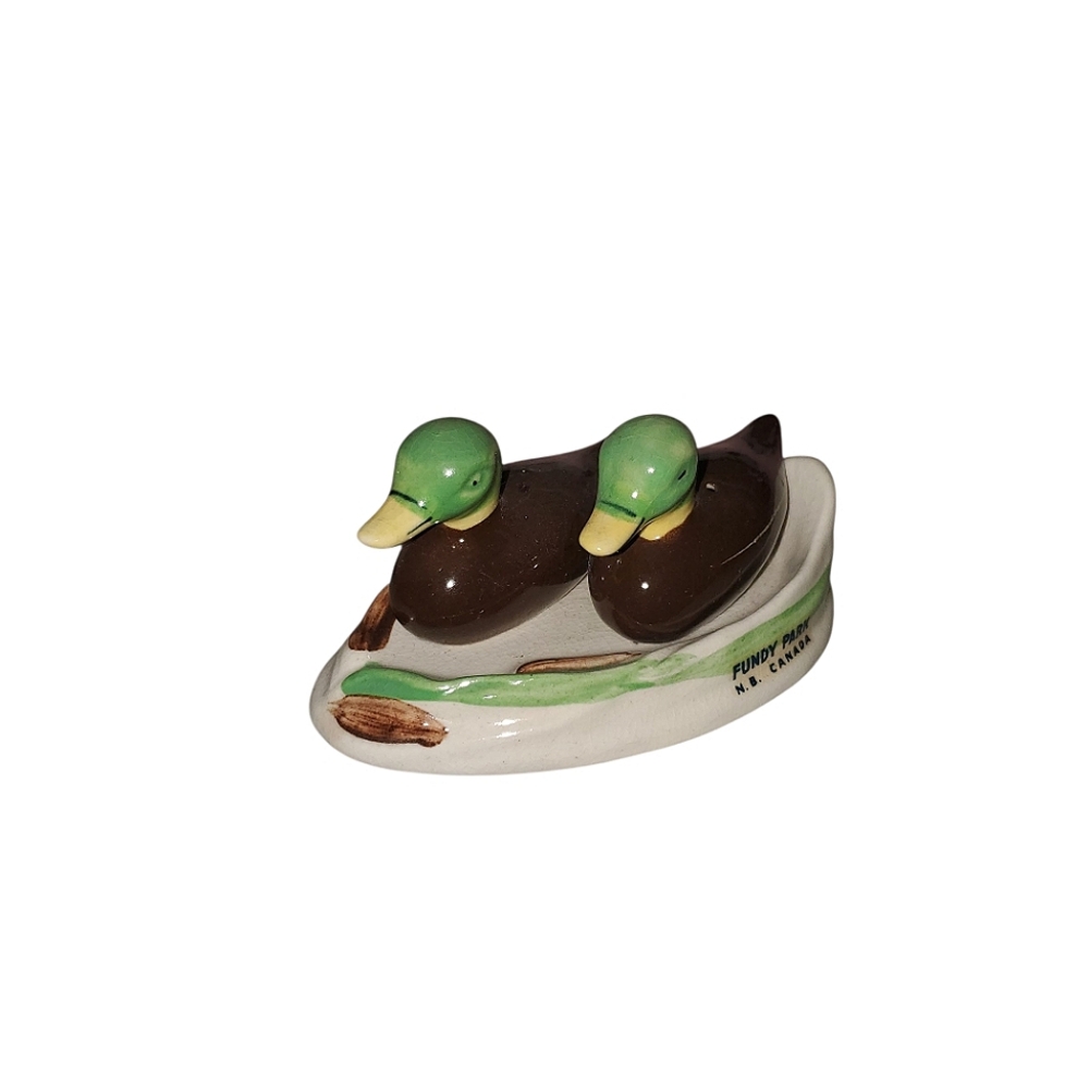 Vintage Duck Salt And Pepper Set In Pond Dish